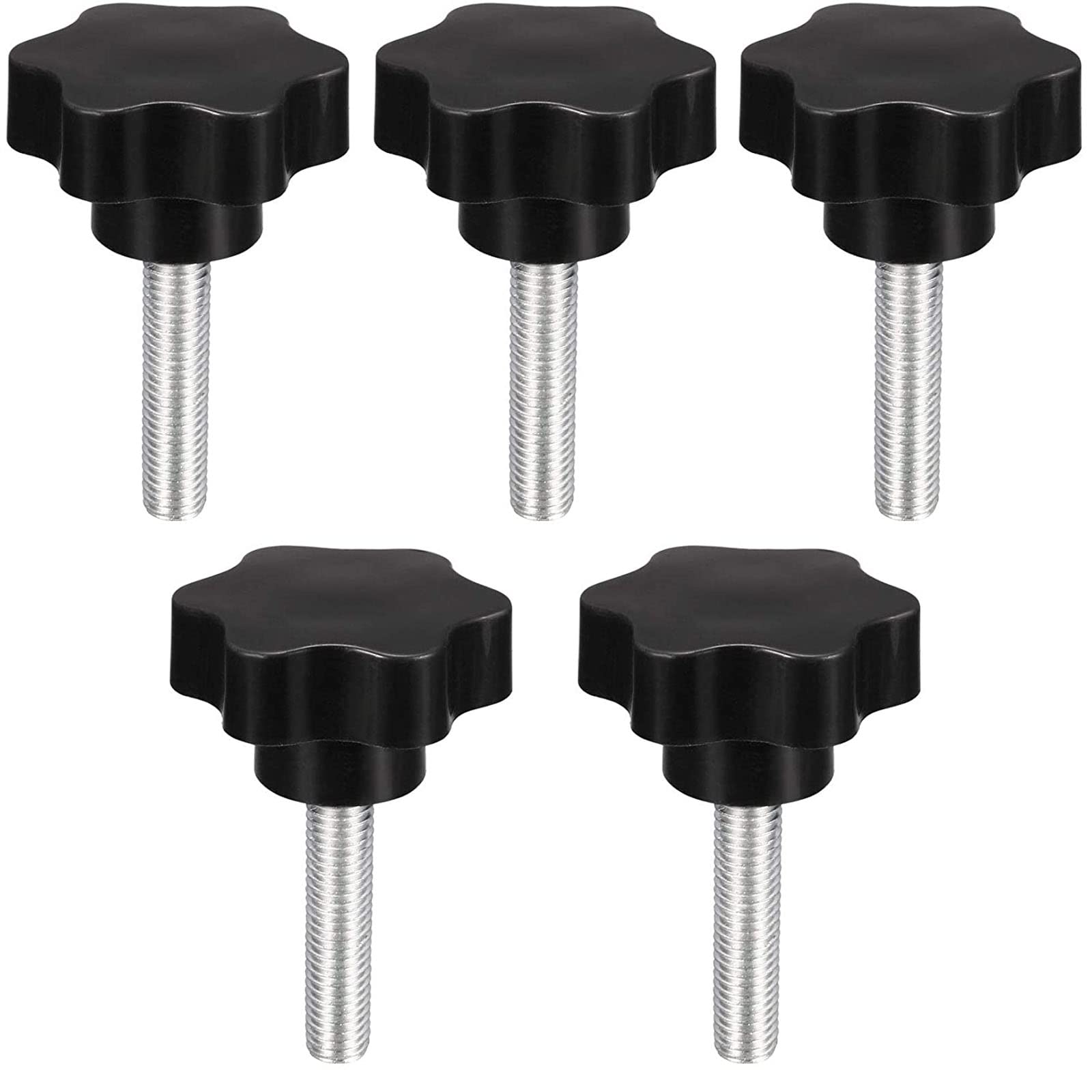 Ta-Vigor Men's Black Clamping Screw Knob Star Shaped M10 X 45Mm, 38Mm Dia Plum Hex Shaped Plastic Head Clamping Knob Thread Grips 5Pcs