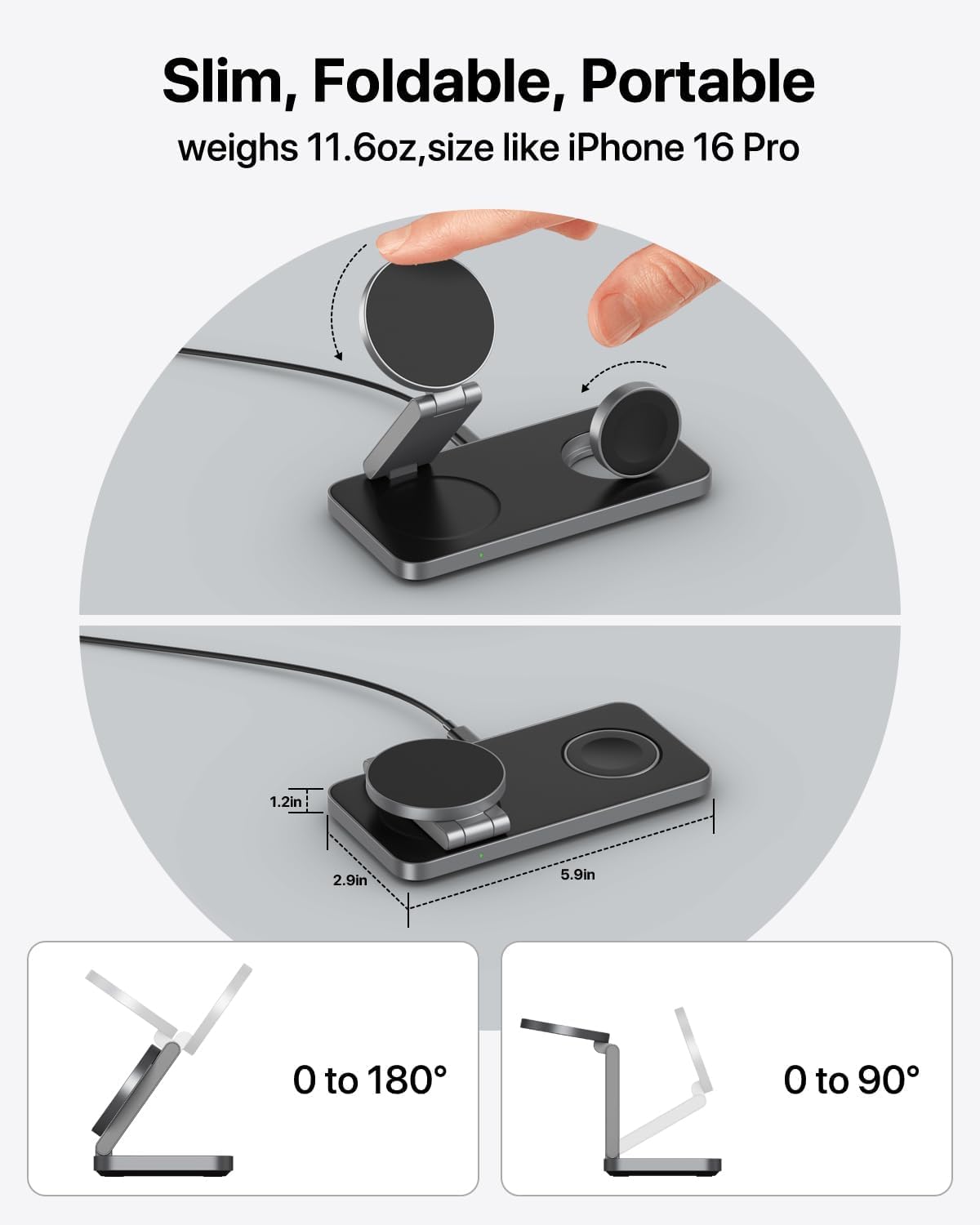 Caricatore Wireless per iPhone con Mag-Safe, 3 in 1 stazione di ricarica per Apple Pieghevole Inductive Wireless Charger per iPhone 16 15 14 13 12, Apple Watch 10/9/8/7/6/SE/5/4/3/, per AirPods Pro