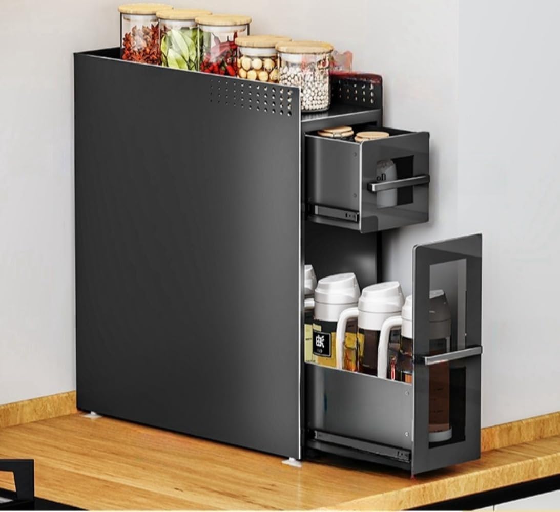 調味料ラック 省スペース 大容量 大型 キッチン収納 ブラック Amazon｜隠せる調味料ラック 調味料ラック 引き出しラック 上部ラック