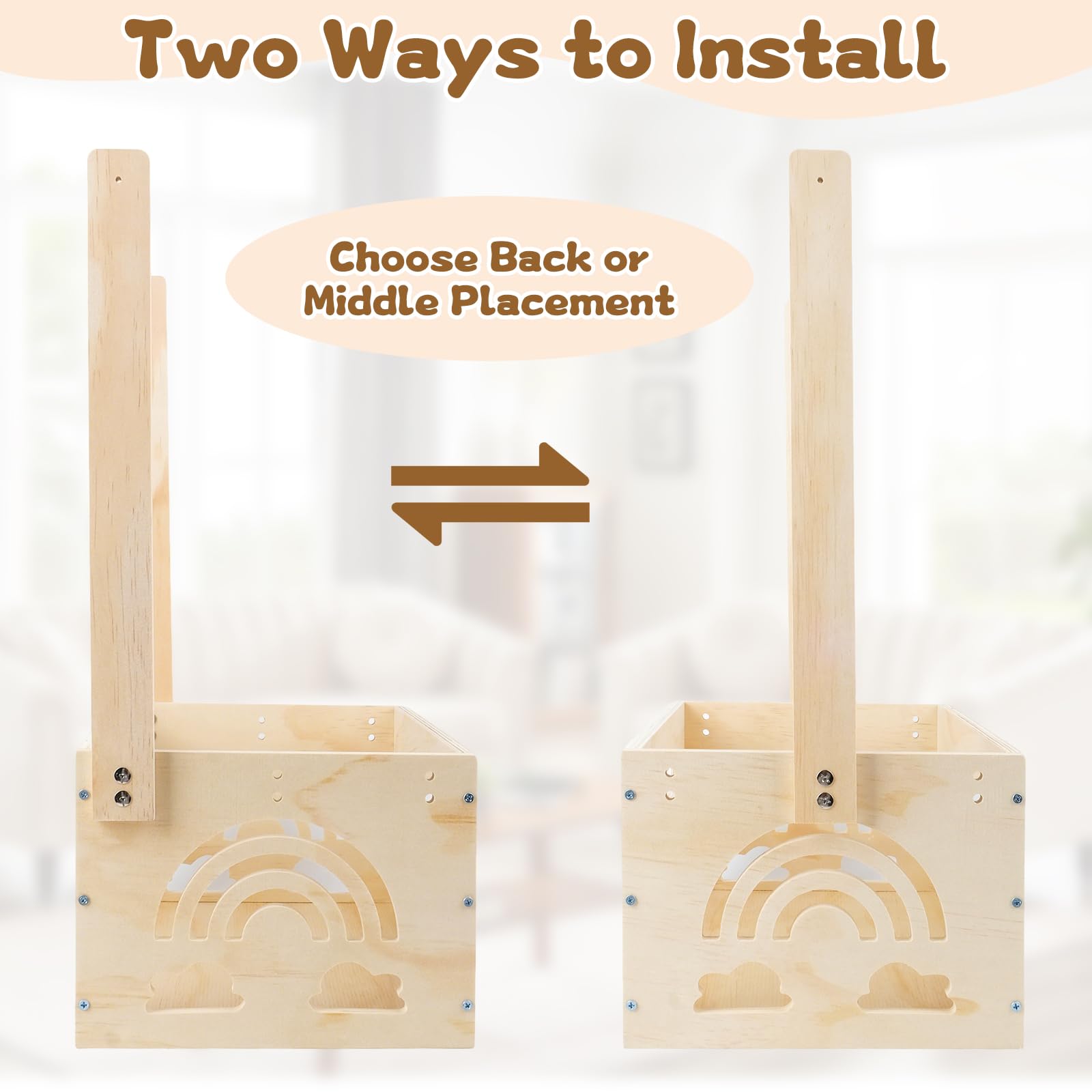 Cesta de Madera para Bebé con Asa, Regalo para Baby Shower Recién Nacido Niño Niña, Práctico Armario para Bebé, Cesta Personalizada con Perchas, Hojas Decorativas y Colgantes de Madera — view 7
