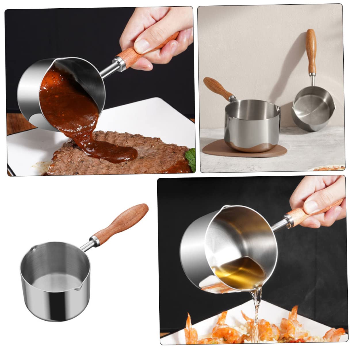 4-teiliges Edelstahl-Kochtopf-Set, kleiner Kochtopf für Babynahrung, Dämpfen und Saucen, Küchensilben und leicht zu reinigen, perfekt für Hobbyköche