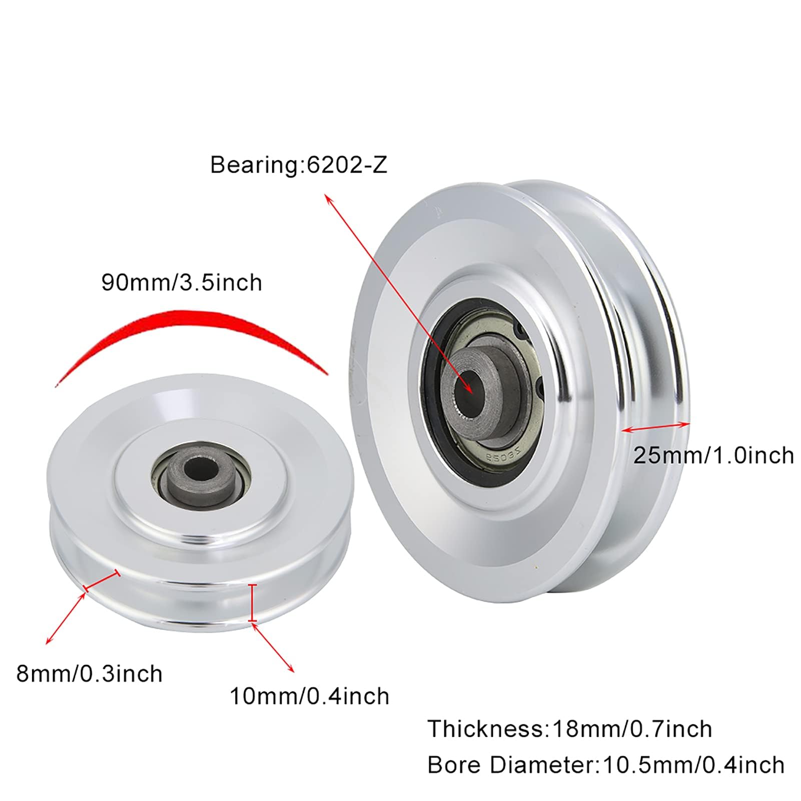 Alomejor Poulie Fitness en Alliage d'Aluminium 90mm - Roue Câble pour Appareils de Musculation, Diamètre d'Alésage 10,5mm, Haute Durabilité et Performance