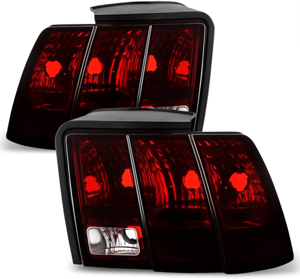 ACANII - For 1999-2004 Ford Mustang Red Smoked Tail Lights Brake Lamps 99-04 Pair Set Replacement Driver+Passenger Side