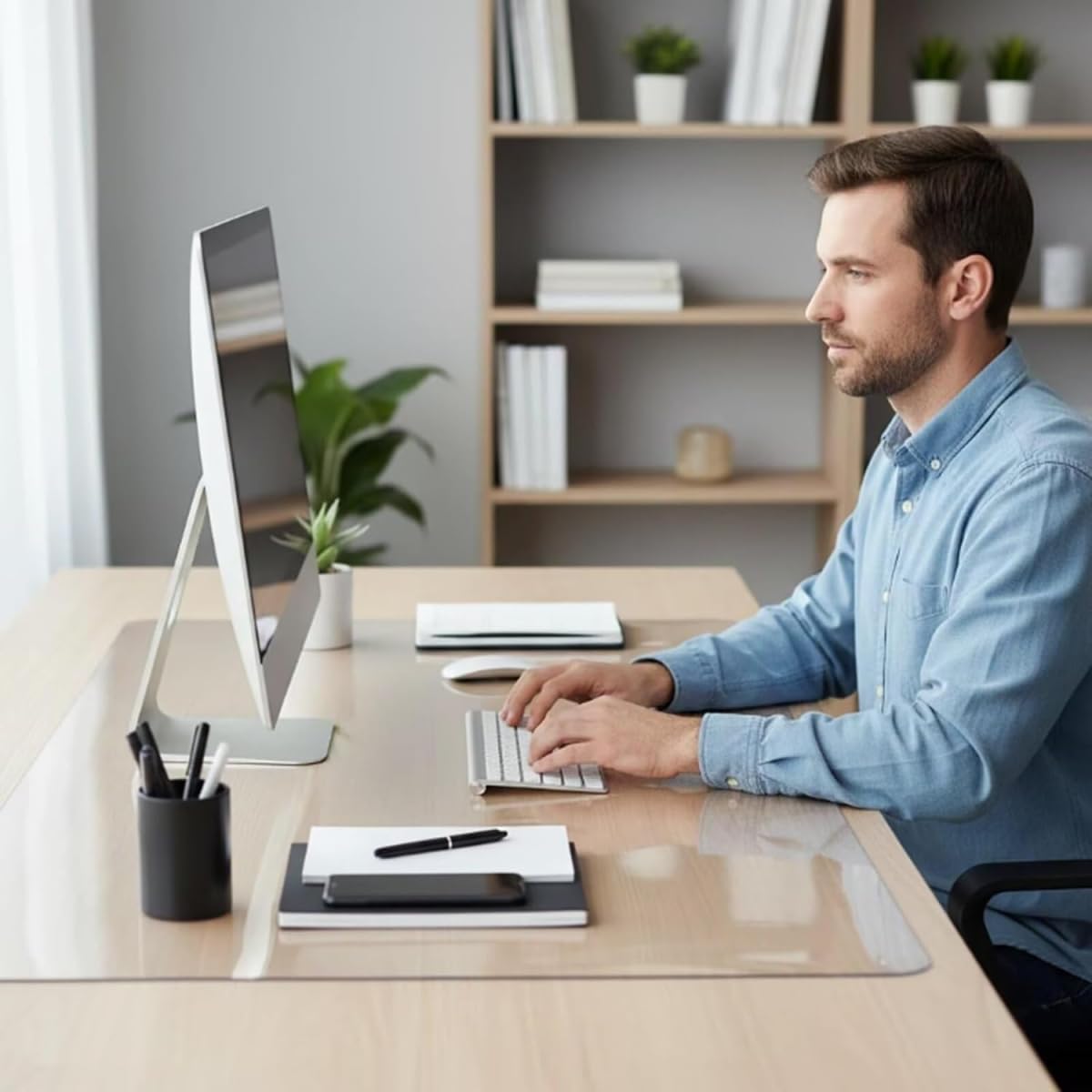 Frosted Clear Table Protector 42x110 Inch, 1mm Thick Plastic Table Cover, Waterproof PVC Clear Table Cover Protector, Desk Protector Mat, Writing Desk Pad for Desktop, Coffee & Dining Room Table