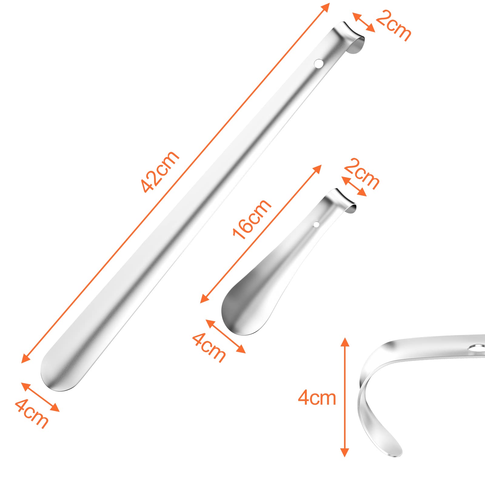 Relota Calzador de Acero Inoxidable 16cm 42cm Largo Curvo con Orificio para Colgar