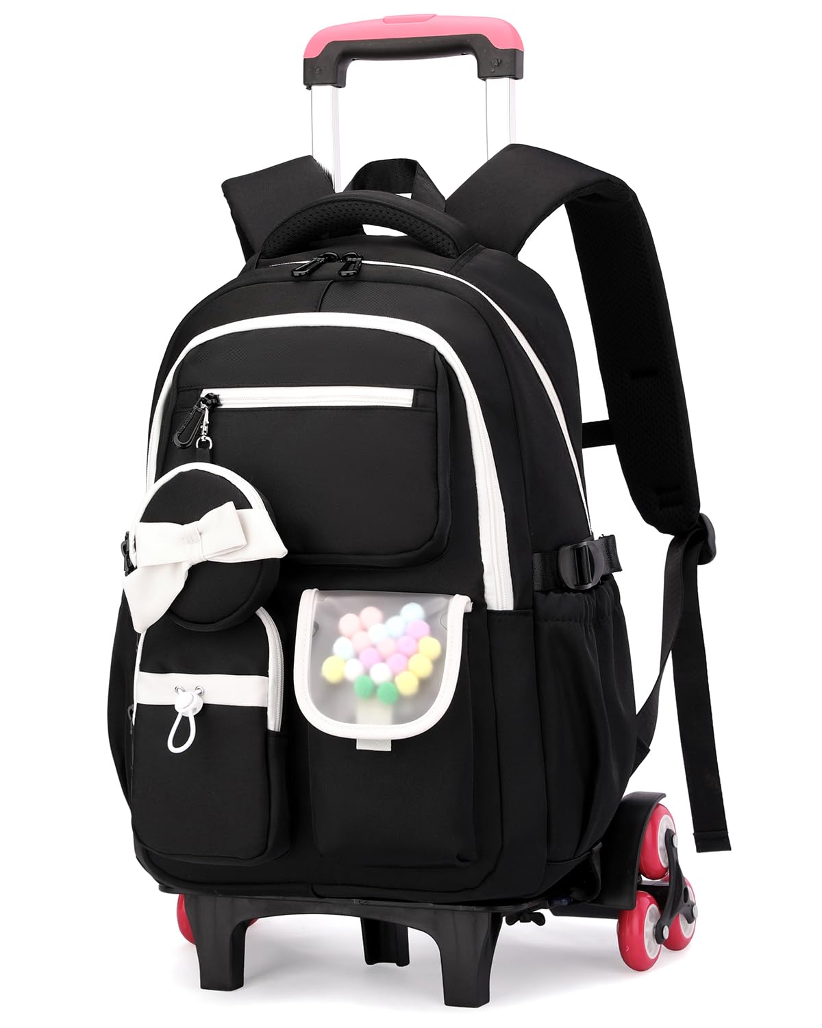 Amythe Mochila con Ruedas para Niña 10-18 Años, 6 Ruedas, Blanco | Mochila Carrito Adolescentes para Instituto y Colegio - Trolley Escolar Extraíble – Gran Capacidad para Ordenador 15.6"