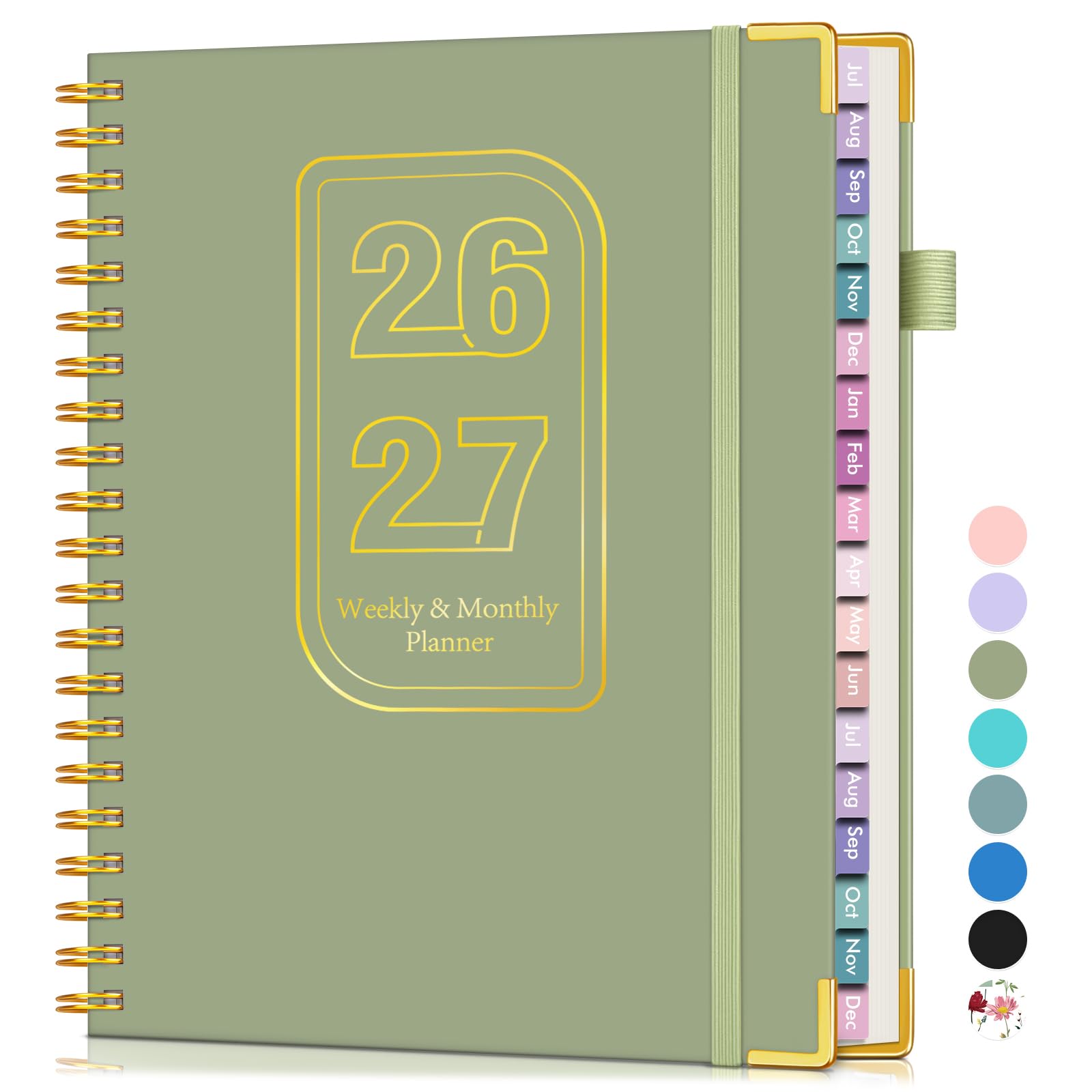 A4 18 Months Academic Planner 2026-2027, Weekly and Monthly Calendar Planner from July 2026 - June 2027, Hardcover Leather Book with Tabs, Spiral Daily Planners for College School Teacher Student