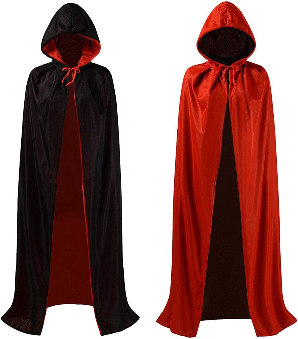 Black Red Cloak Adult Hooded Cloak Double Sided Halloween Cape For Cosplay Rave Halloween Costumes