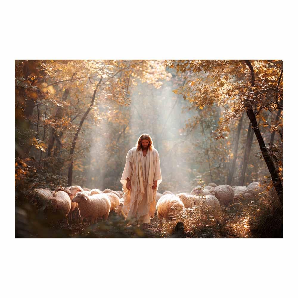 ZAMAEIU Jesus Art Pictures Posters Prints Holy Leading the Lamb Religious Paintings, Wall Decor for Church,Prayer Room,Christians, Schools, Hospitals(white)-50x70cm Unframed
