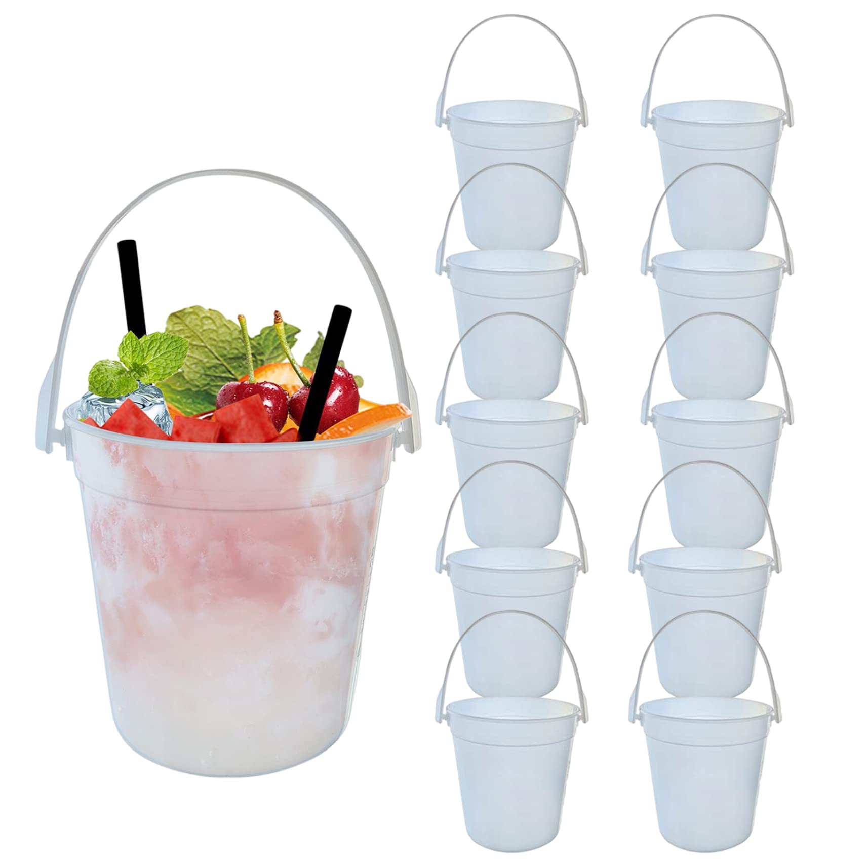 Takingup Rum Buckets for Drinks, 10Pcs 1L Plastic Reusable Ice Bucket for Parties Cocktail Rum Drink Wine Beer Buckets Clear Ice Bucket for Parties