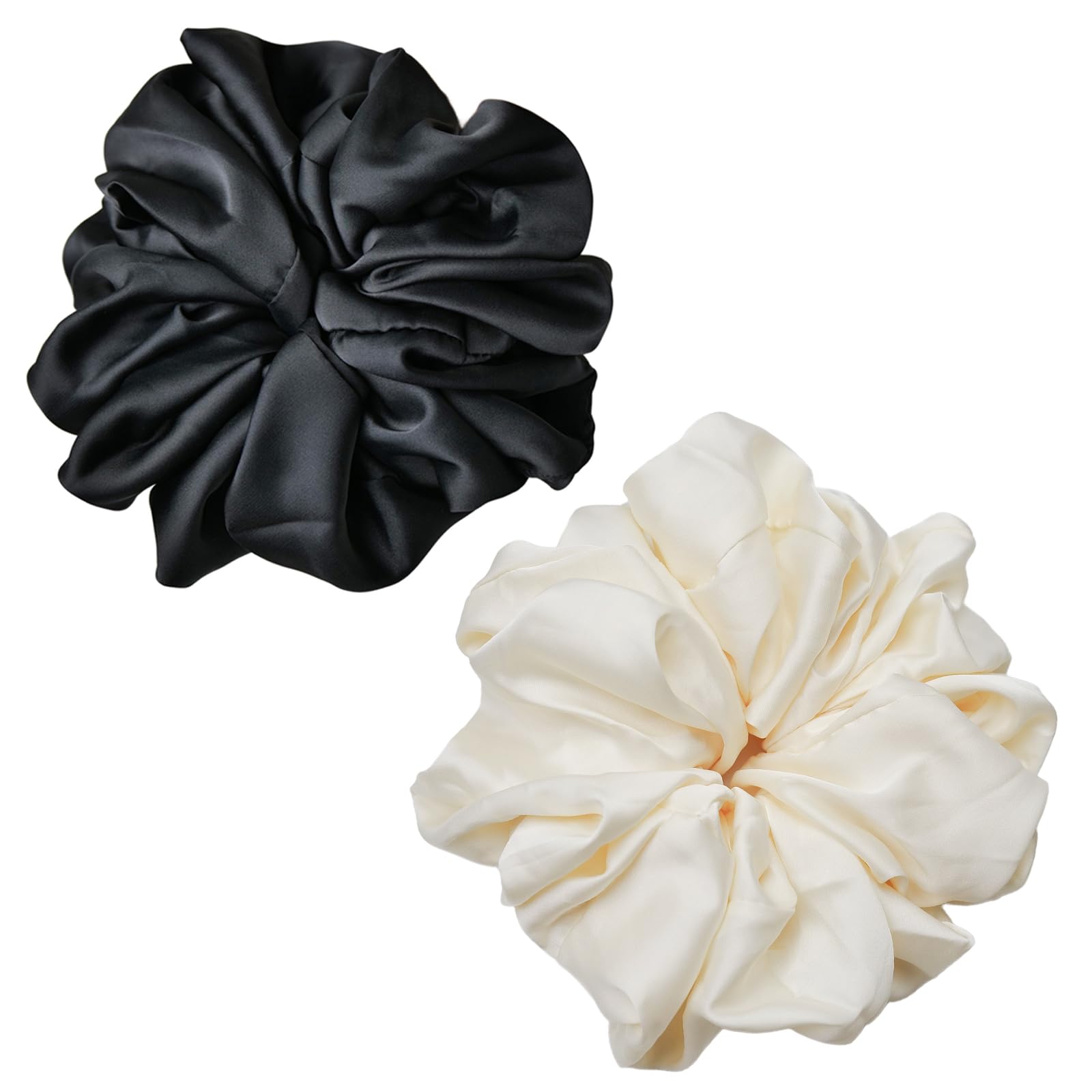 JGQUR Oversized Satin Scrunchies for Women - 2 Pack Extra Large Hair Ties Accessories, Big Silk-Like Ponytail Holders, No-Damage Elastic Bands for