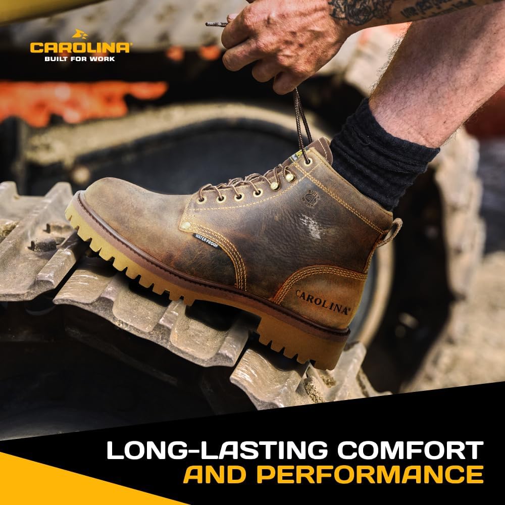 Carolina Marlboro Lo 6” Waterproof Steel Toe Boots for Men - Leather with Breathable Lining, EVA Footbed, Oil & Slip-Resistant Lug Outsole, EH Rated