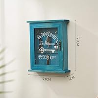 Vista 3 de Caja de llaves de pared retro flotante decorativa con ganchos para llaves y soporte para llaves (azul)