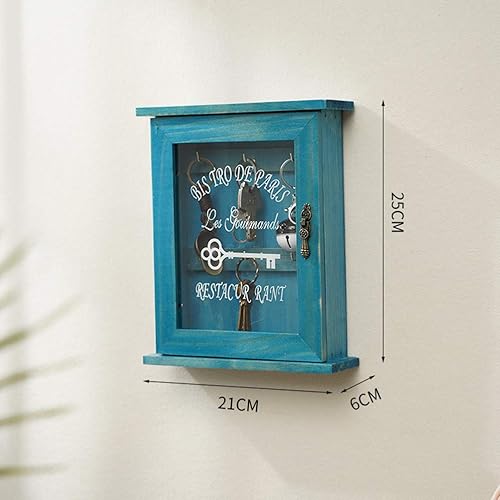 Miniatura 3 de Caja de madera para llaves, soporte de pared para pared decorativa (azul)