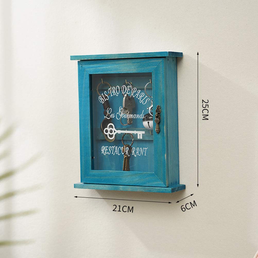 Tnfeeon Retro Wall Key Box Floating Decorative Key Cabinet Shelf Wall Mount with Key Hooks and Key Holder (Blue) - Image 2