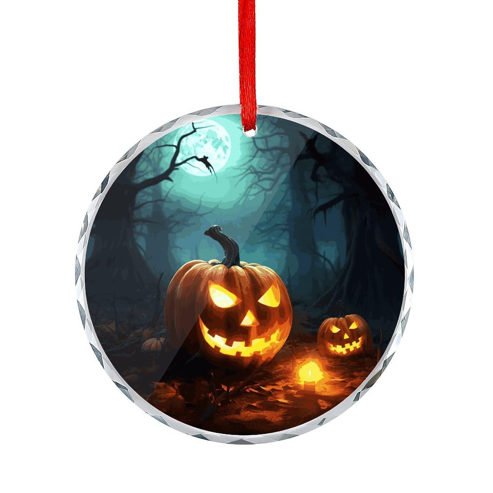 Btcowzrv Style Happy Halloween Pumpkins Round Ornament Hanging Pendant Decor