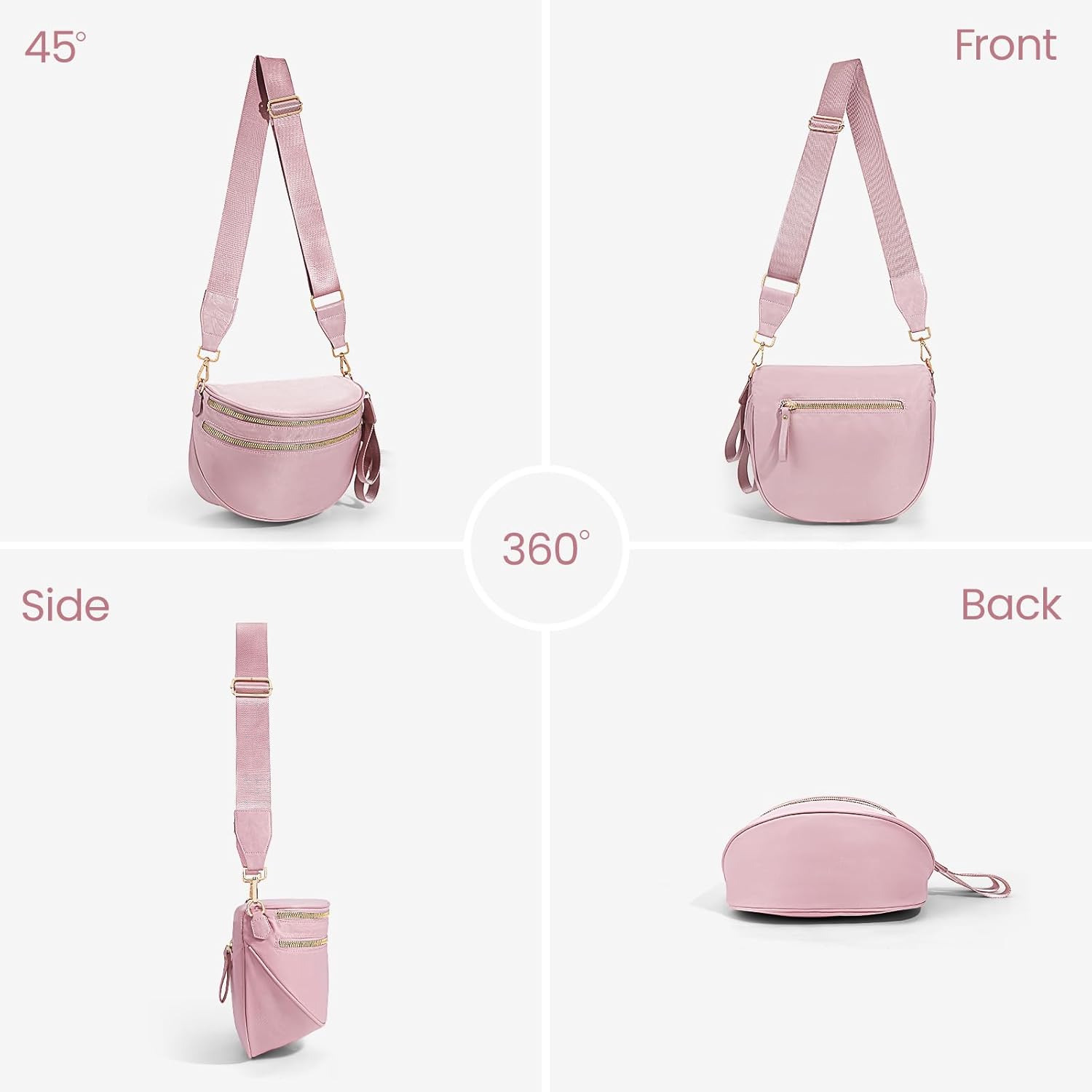 hibear Nylon Bum Bags for Women Crossbody Spacious Checkered Crossbody Bag Large fanny packs for women Belt Purse (rose red) - Image 7