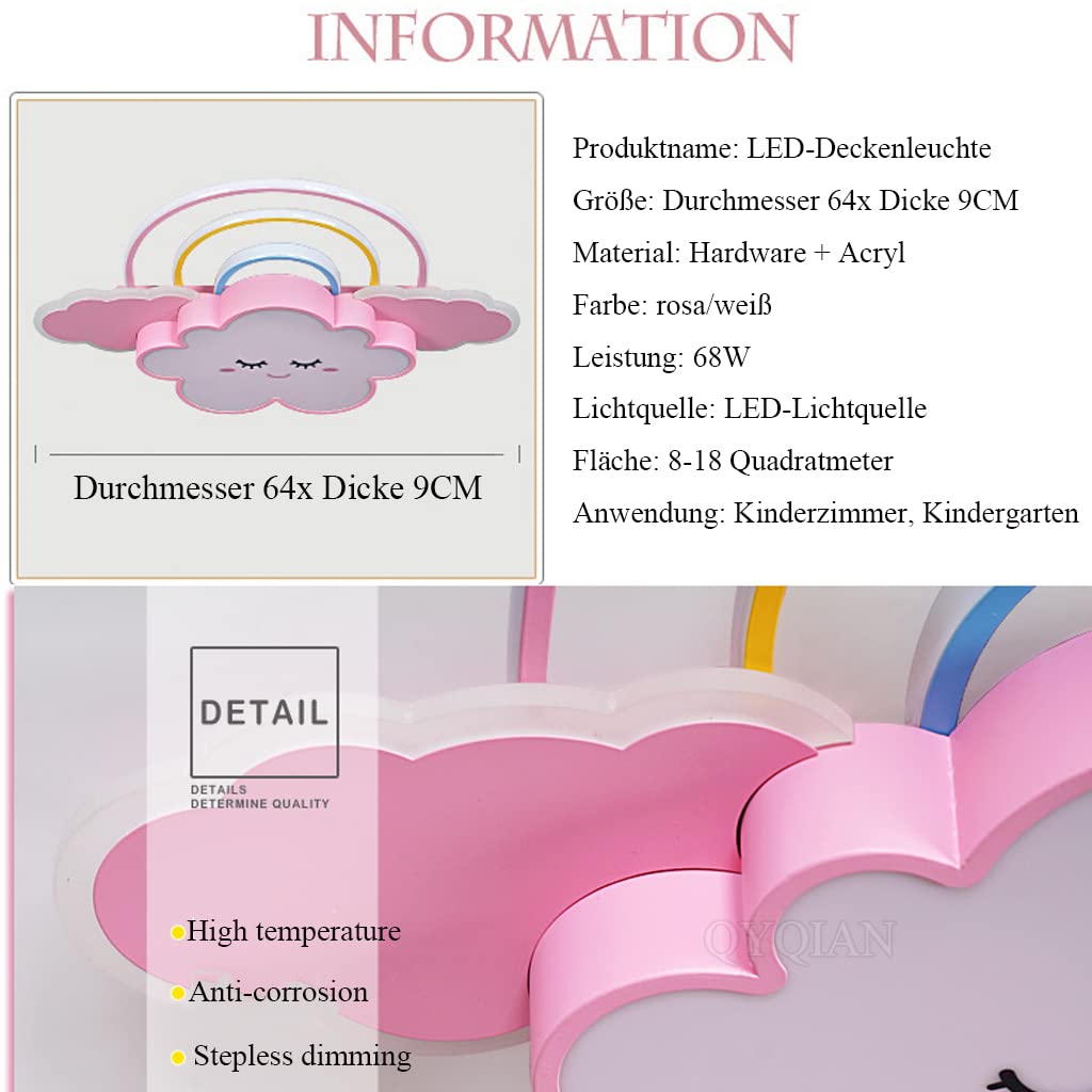 LED Dimbare Plafondlamp, Kinderkamer Cirkellamp Moderne Regenboog Wolk Designer Hanglamp Jongens Meisjes Slaapkamer Lampen Eetkamer Eettafel Hal Plafondlampen (63CM,Pink