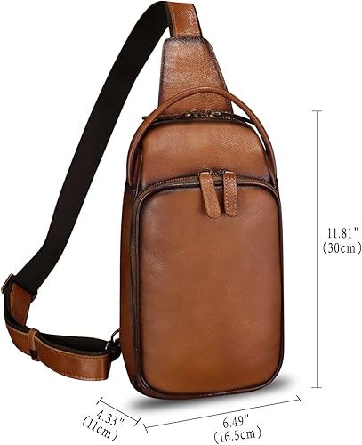 Miniatura 5 de Bolso bandolera de cuero genuino, mochila cruzada retro hecha a mano en el pecho al hombro para senderismo