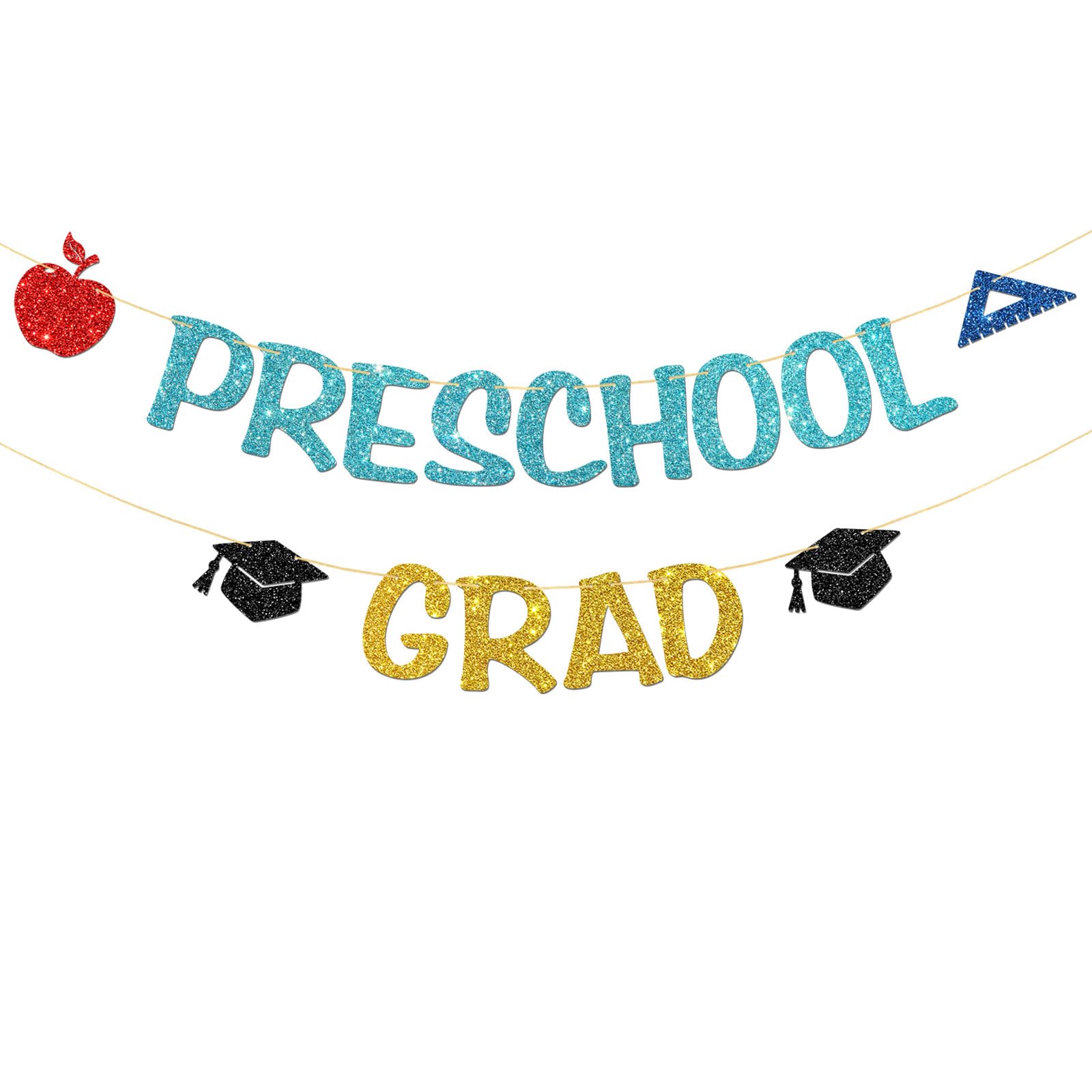 Preschool Grad Banner - Kindergarten Graduation Party Supplies - Kindergarten Grad - Kid's Graduation Party Decorations - Glitter — image 1