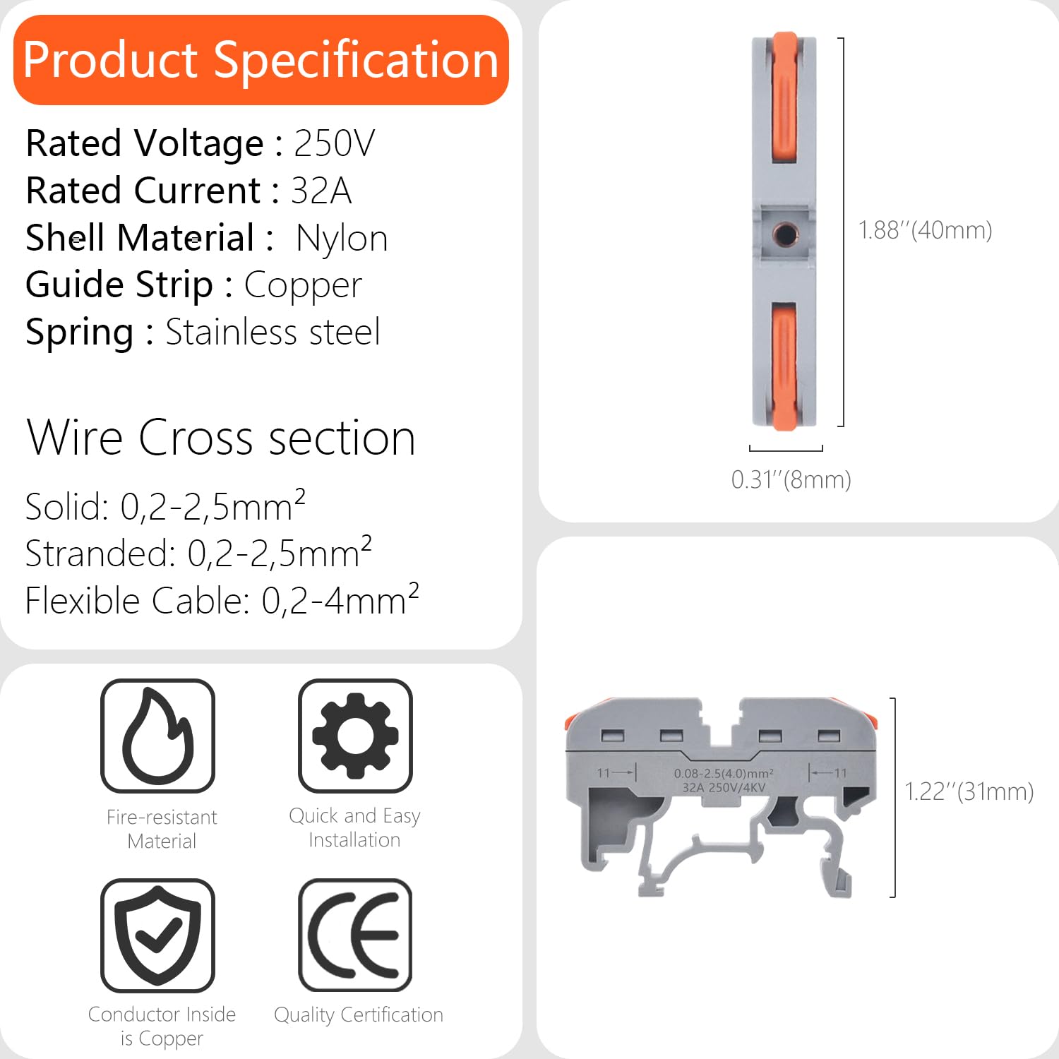 20 Pezzi Blocchi Terminali DIN A Vite Fissa - Isolanti Ignifughi Per Guida DIN - Foto 7