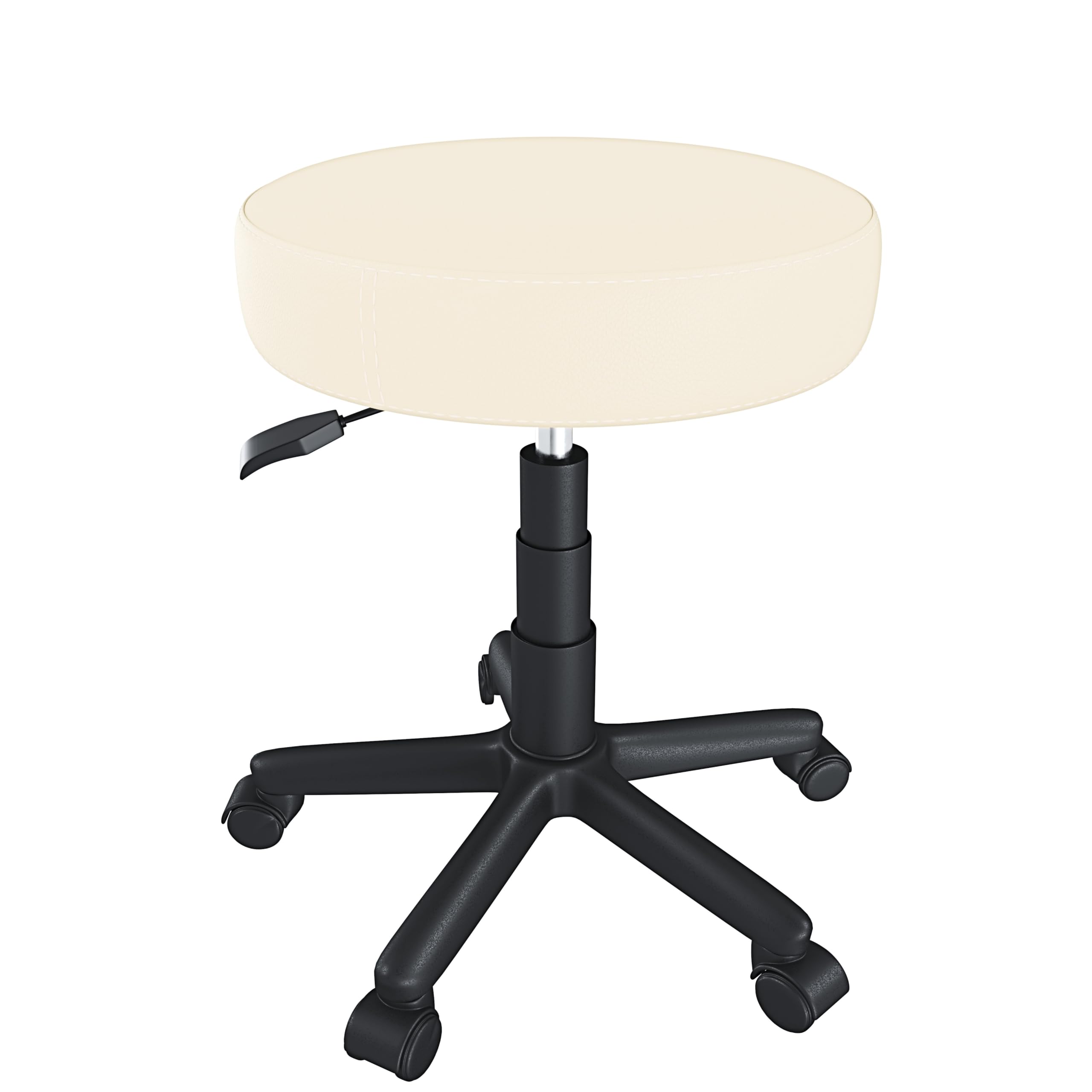 Sgabello Girevole Con Ruote | Altezza Regolabile 43,5-59cm | Sedile In Pelle PU 33cm | Bianco Per Estetica E Massaggio
