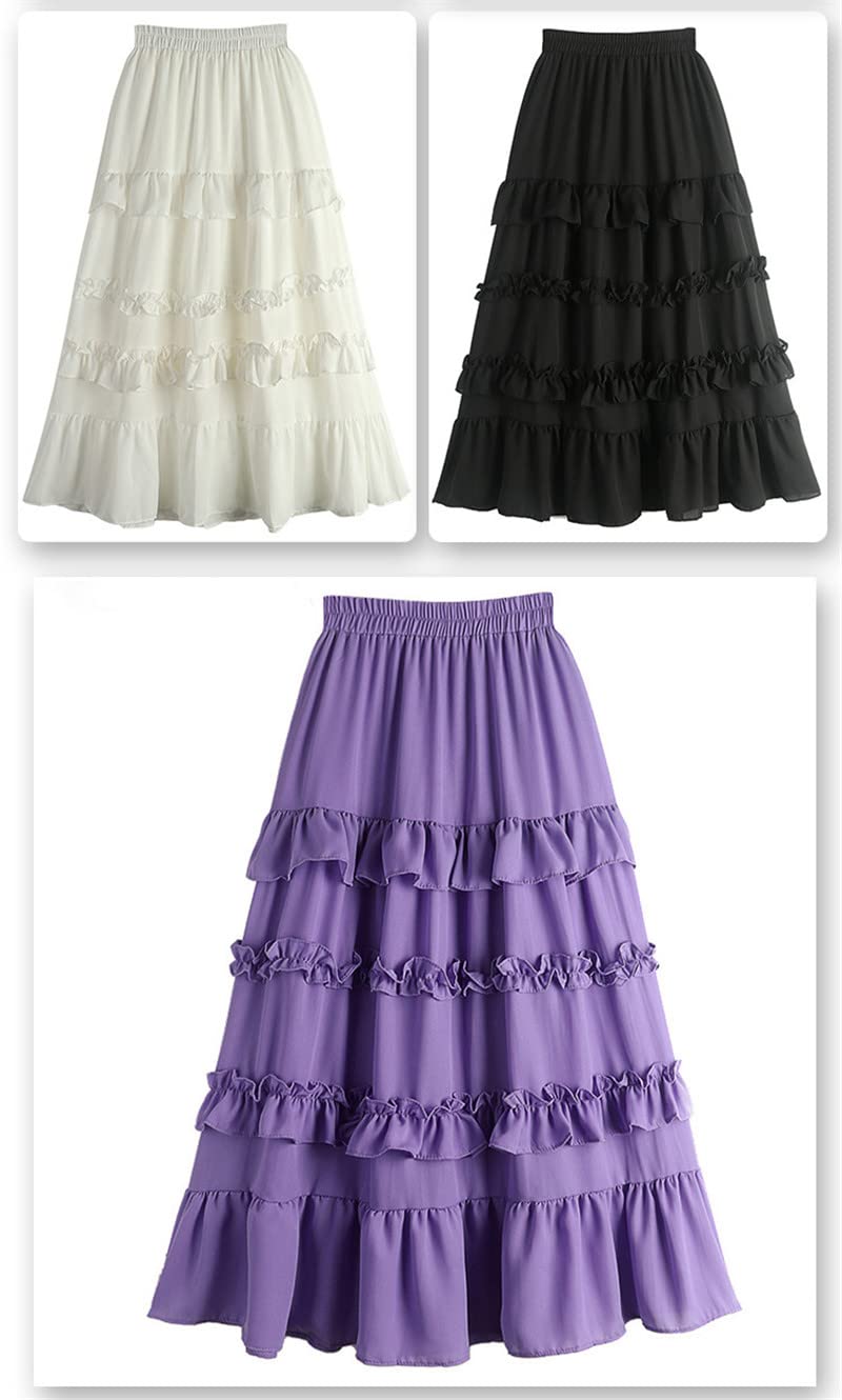 Dninmim Abito da donna in chiffon con cuciture viola abito lungo estivo a vita alta da festa casual