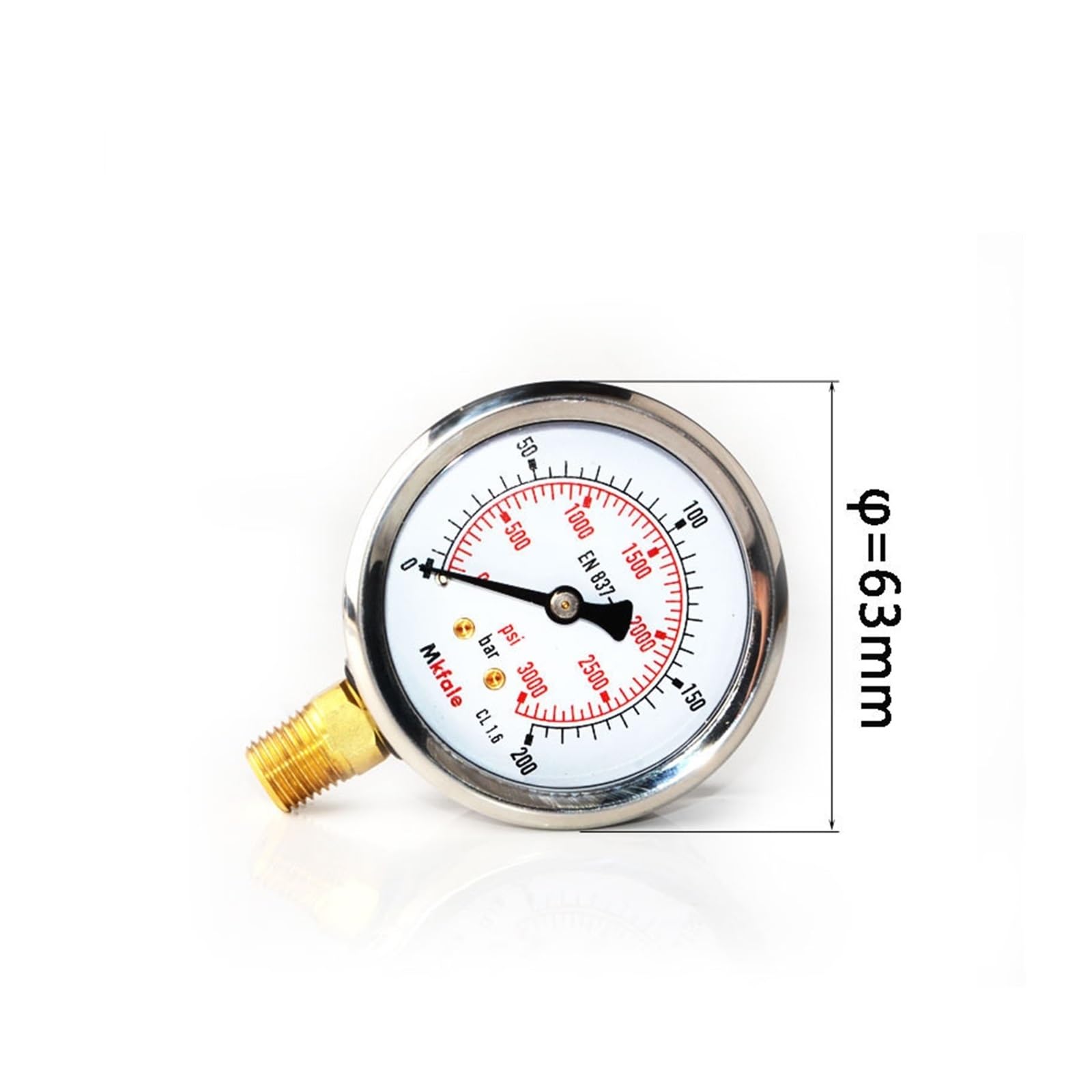 Manometro, Manometro olio idraulico ad alta pressione SM1SP63L 63mm 2,5 pollici 1/4 NPT liquidi Strumenti in acciaio inossidabile(0-100BAR)