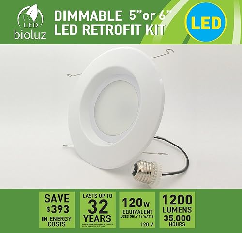 Miniatura 6 de Bioluz LED Lámpara LED empotrada RETROFIT de 6 pulgadas (reemplazo de 120 vatios), color blanco cálido, regulable, con certificación UL,