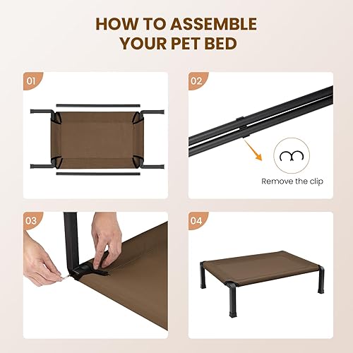 Miniatura 8 de Heeyoo Cama elevada para perro, cuna elevada para mascotas con tela de malla a prueba de mordidas y marco de acero, cama portátil para perro con