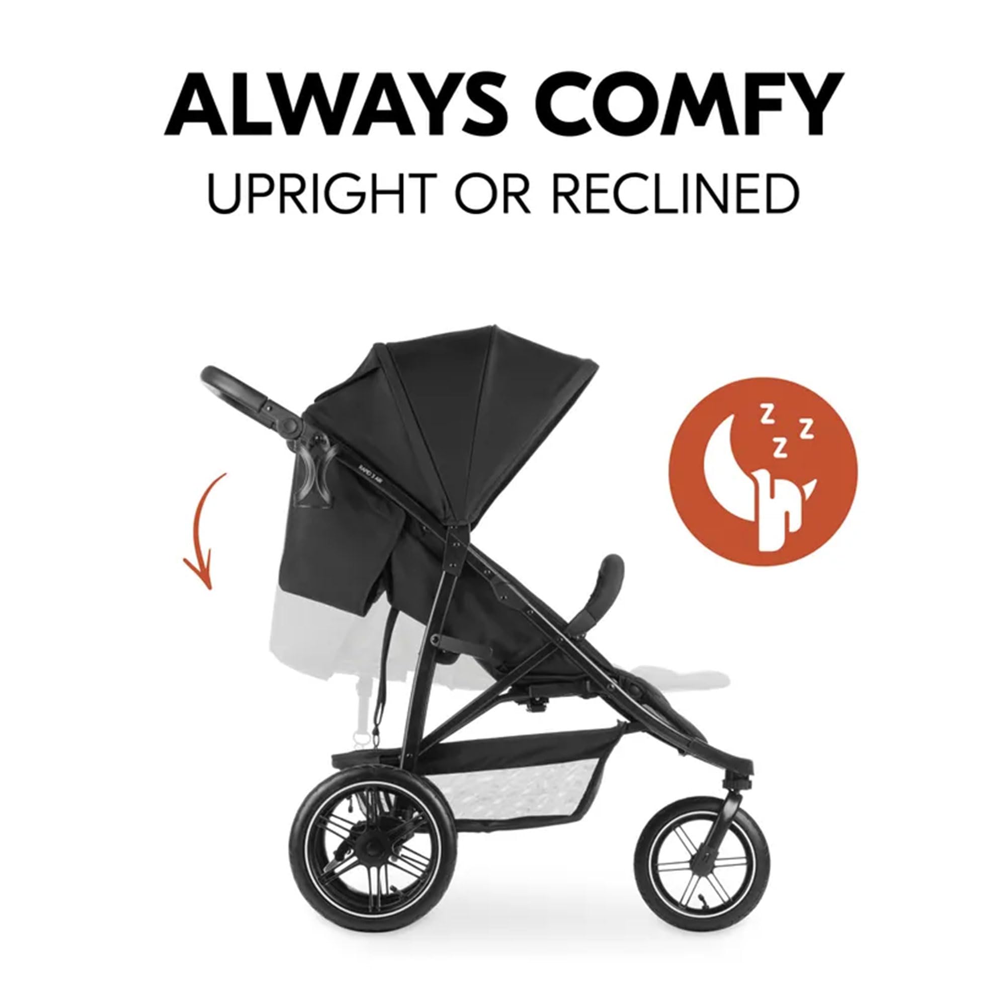 hauck Rapid 3 Air, czarny – rower trójkołowy dziecięcy z oponami pneumatycznymi, amortyzacją i pozycją leżącą od urodzenia do 22 kg, ochrona przed promieniowaniem UV 50+, składany, suwak z regulacją