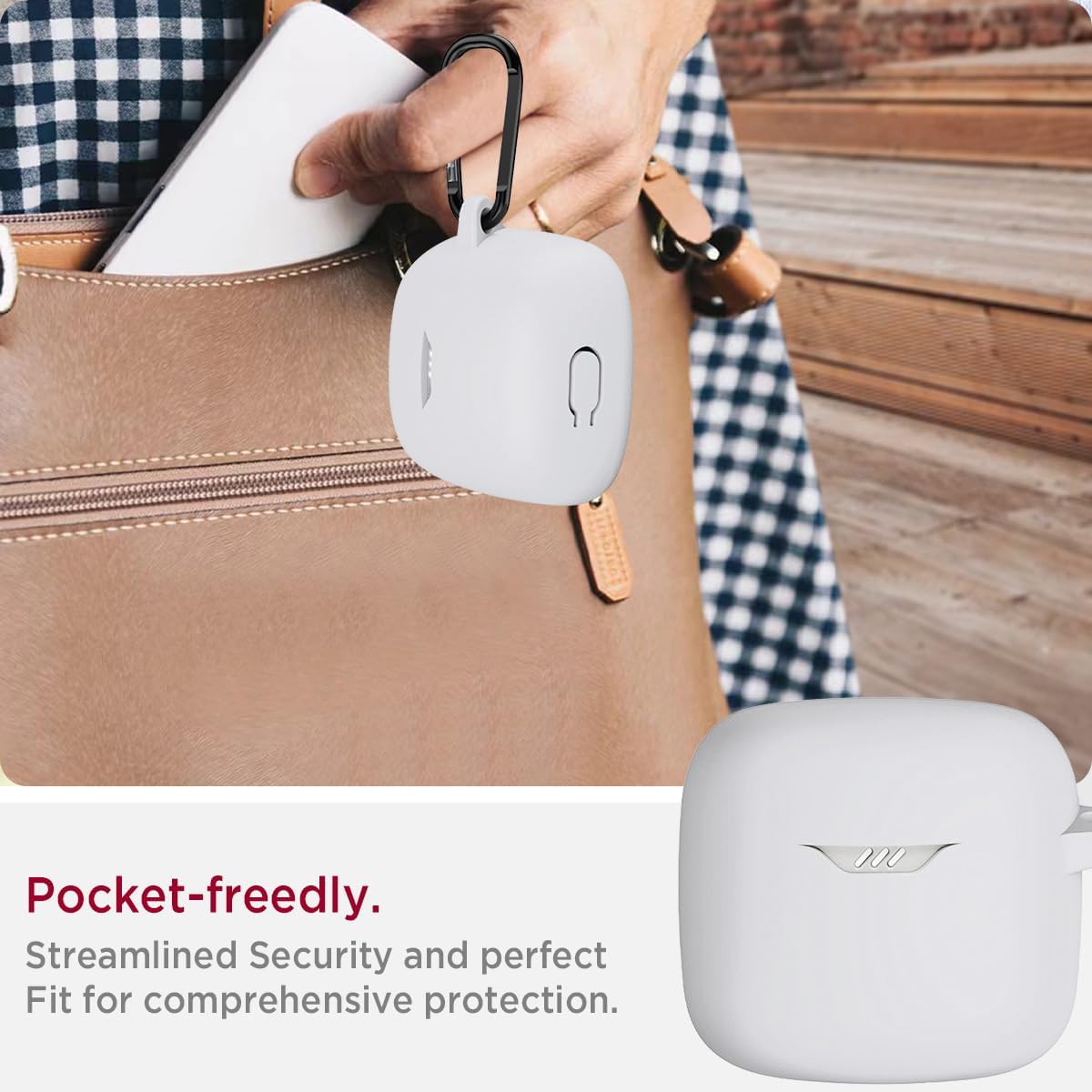 Miimall Case Cover Compatible with JBL Tune Flex Protective Carrying Case Anti-Scratch, Shock-Resistant, Dustproof, Silicone Protective Case Cover for JBL Tune Flex with Carabiner Case Cover(White) - Image 5