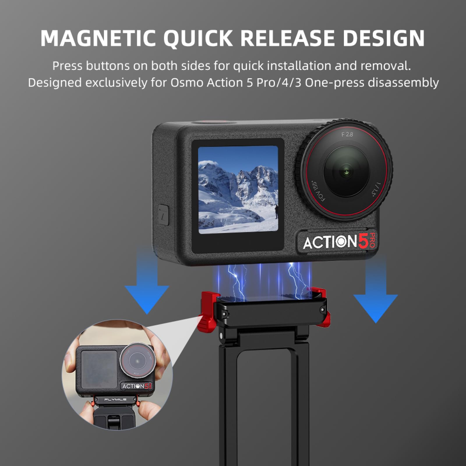 Magnetyczny klips montażowy z hakiem wspinaczkowym do aparatu DJI Osmo Action 5 Pro/4/3 Statyw szybkiego zwalniania, wielofunkcyjny uchwyt przedłużający z gwintem śrubowym 10 cm i mocowaniem