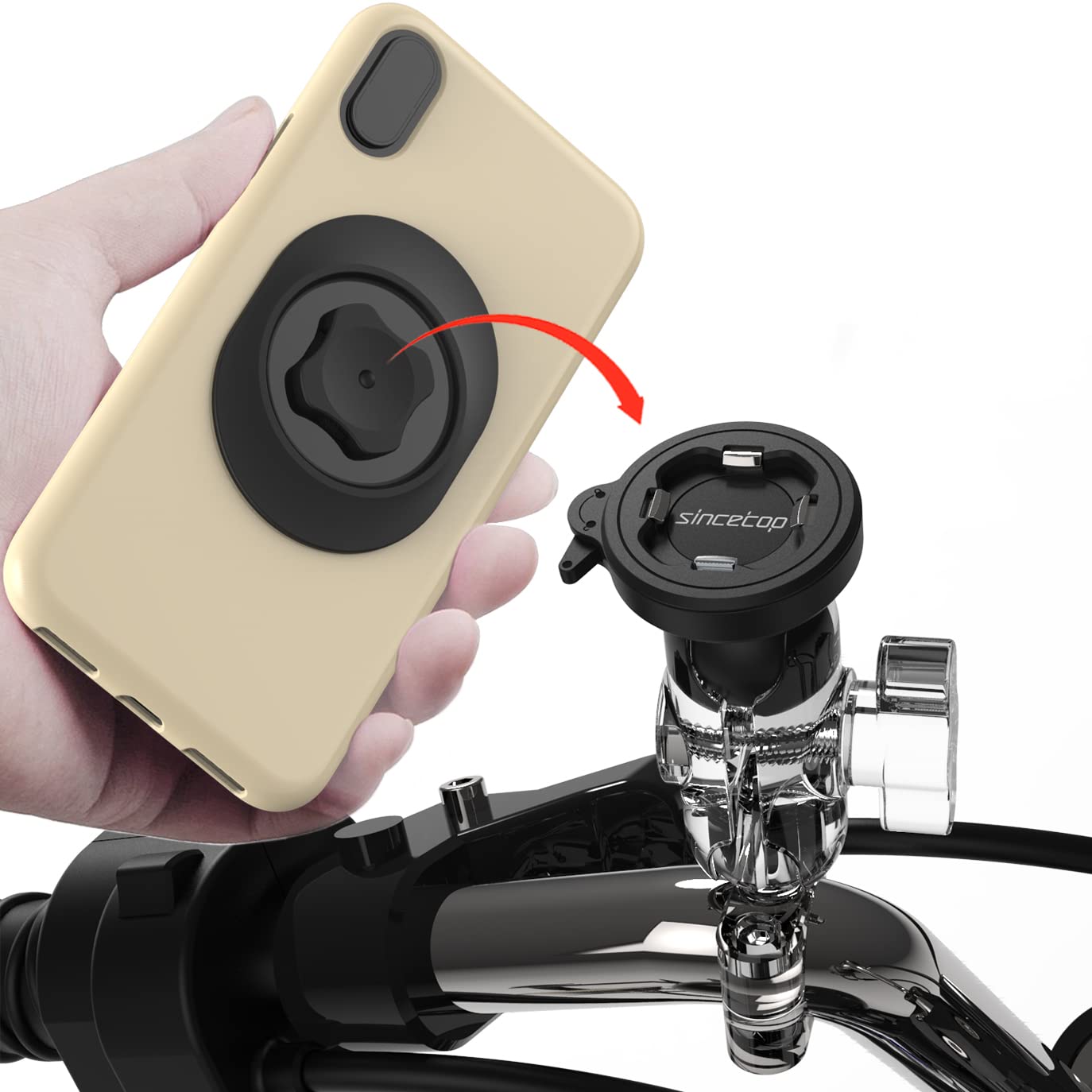sincetopUniversal 1” Ball Motorcycle Phone Mount,Quick Release Motor Bike Smartphone Holder 【Series C - 2nd Gen】
