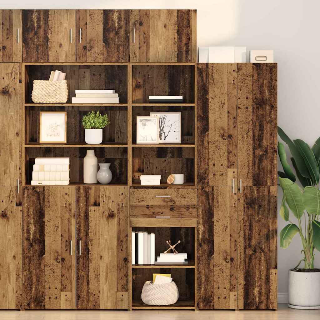 Meuble haut mural en bois vieilli, 50 x 42,5 x 225 cm, avec tiroir et porte, buffet moderne pour salon, salle à manger, bureau, rangement peu encombrant et espace de rangement