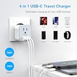 2 Pack European Travel Plug Adapter, VYLEE Foldable Travel Adapter with 3 USB (1 USB C Port) and 1 AC Outlets Charger for Canada to Most of Europe - EU France Germany Spain Italy