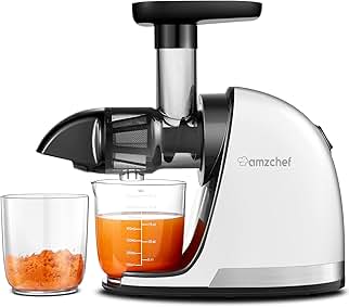 AMZCHEF Blender for Vegetables and Fruits – Cold Press Blender with Reverse Function – Cold Press Slow Juicer Machine 3 in 1 – Juice and Vegetable Extractor -2 Cups Included – White