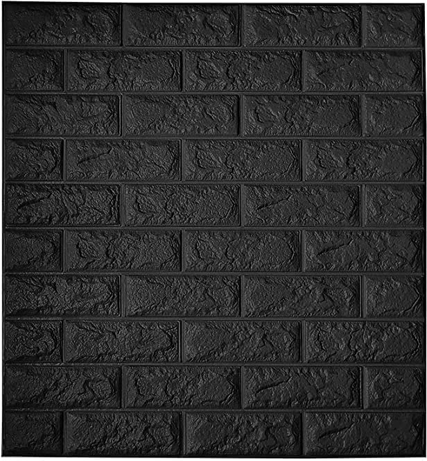 Image of Vinyl Self Adhesive Brick Design 3D Wall Stickers DIY Wallpaper for Home Hotel Living Room Bedroom & Cafe - Black -1 Piece (70 X 77 Cm)