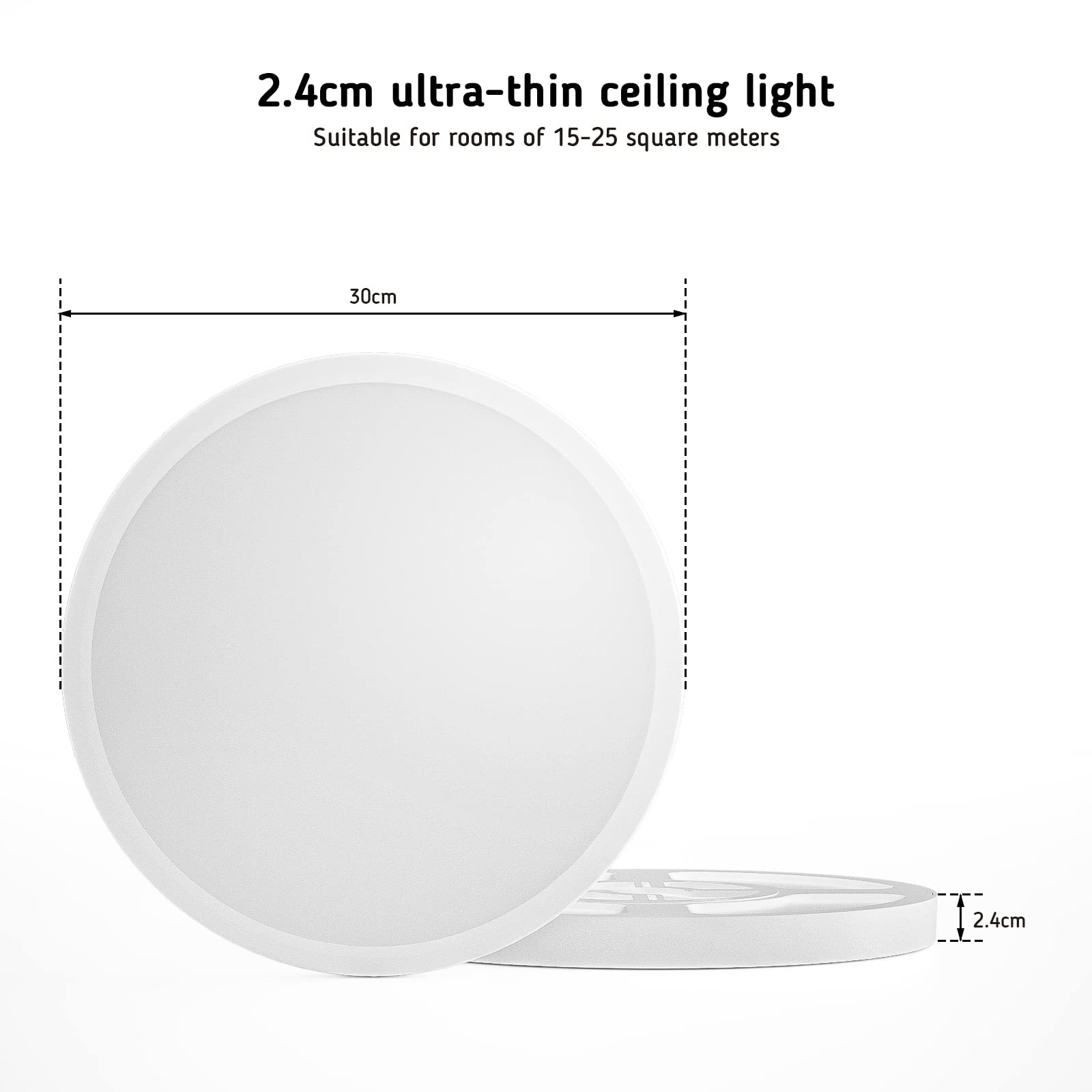 Lampa sufitowa LED 24 W, regulowana temperatura kolorów, 2347 LM Biurowe, dla łazienki, kuchni, przedpokoju i balkonu (3000K/4000K/5000K, 24W)