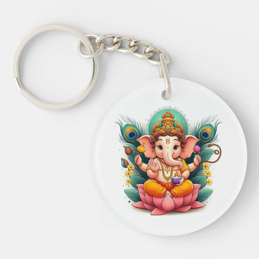 Ganesh Ji Acrylic Keychain for Bike, Car & Home | Premium Double-Side Printed Key Ring | Durable Metal Chain | Gift for Men, Women & Kids | Cute Ganesha Keychain for Daily Use-image-34