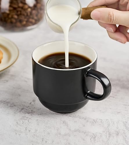 Miniatura 6 de YHOSSEUN Juego de 4 tazas de café apilables de porcelana con estante tazas Demitasse con cucharas de expreso 11 onzas para bebidas de café latte