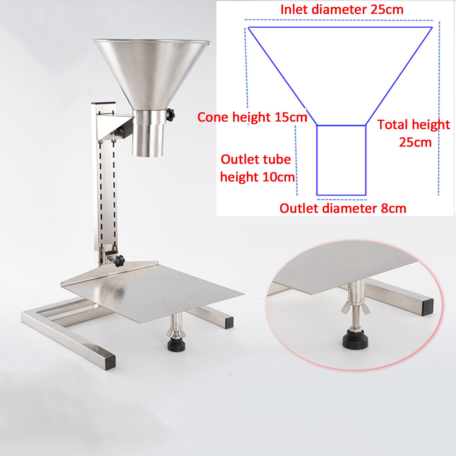 Tolva de acero inoxidable de alta resistencia para llenado de polvos, líquidos y gránulos, 8 cm. (8cm)