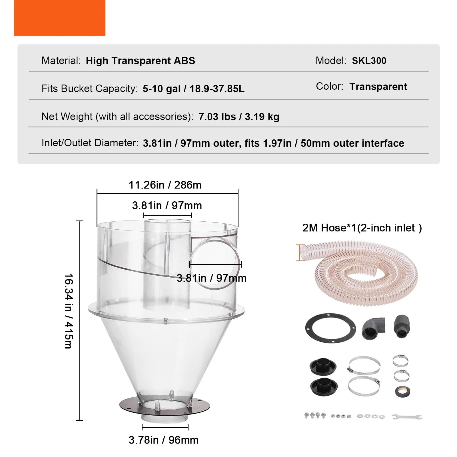 Separador de polvo ciclónico: Adaptable a colectores de polvo, ABS Dust Deputy for aspiradoras de taller húmedas y secas, compatible con tanques de 5 a 10 galones