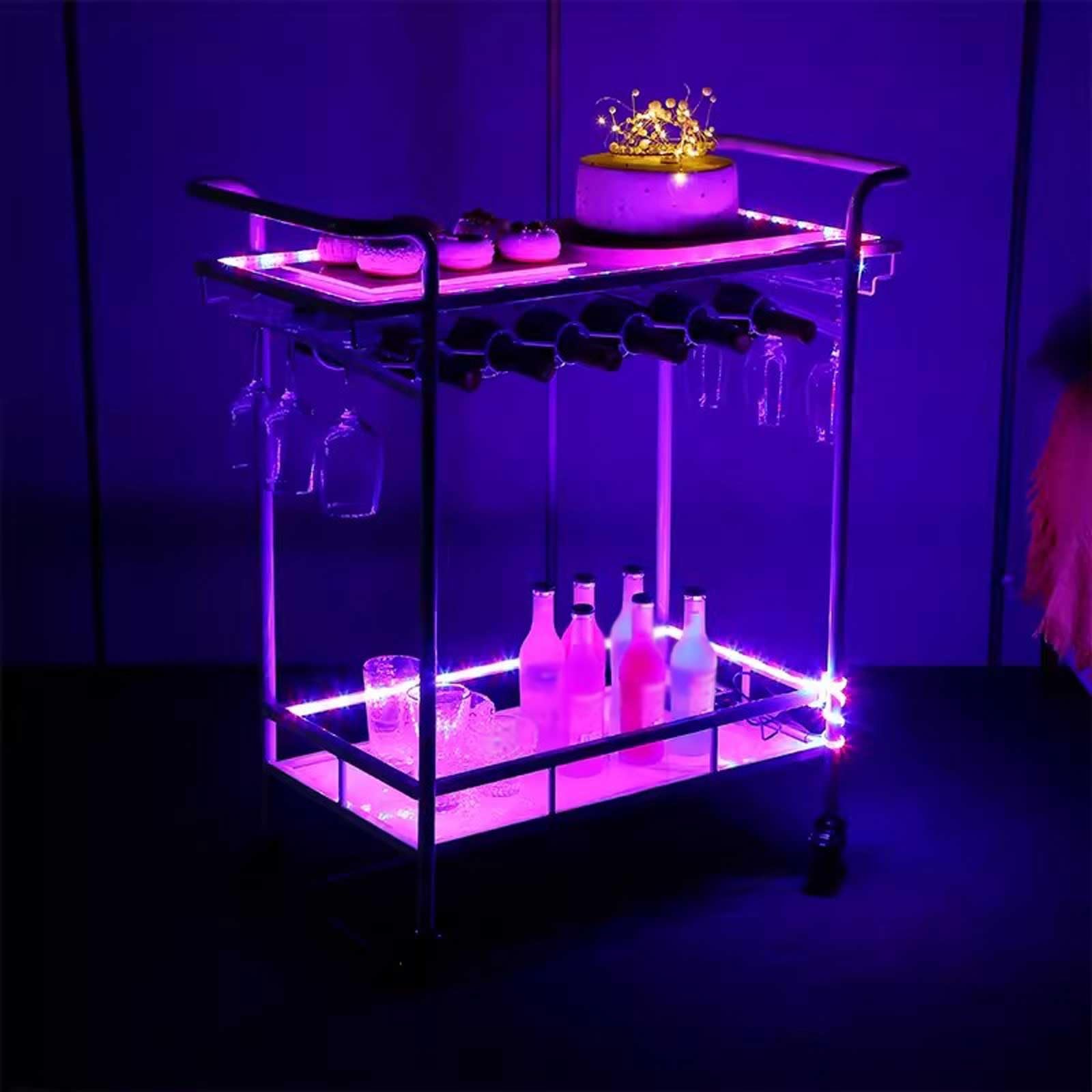Barwagen für zu Hause Barwagen mit 2 Ebenen und LED-Licht, mobiler Barwagen, moderner Minibar-Küchen-Servierwagen und Kaffeestation mit Stauraum for Wein und Gläser Mobiler Bar-Servierwagen ( Size : G