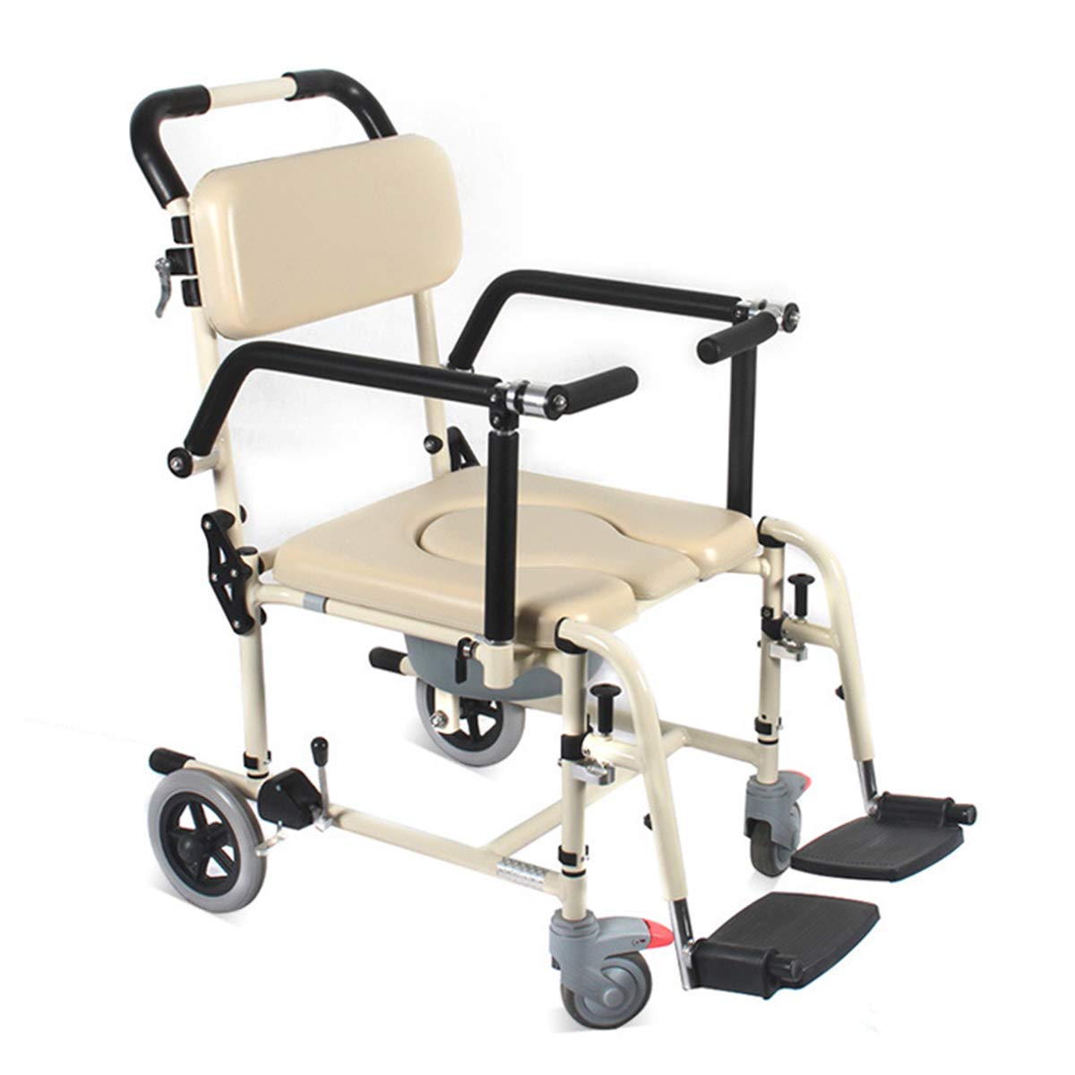 Aluminum Toilet Chair Bedside Wheelchair with Wheels Multifunctional Non-Slip Maternity Shower Aid for Elderly Disabled and Mobility