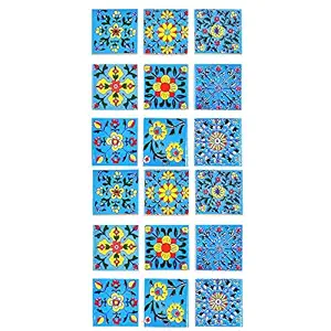 Artook Decor Blue Pottery Sky Blue Color 2x2 inch Tiles (Pack of 18)