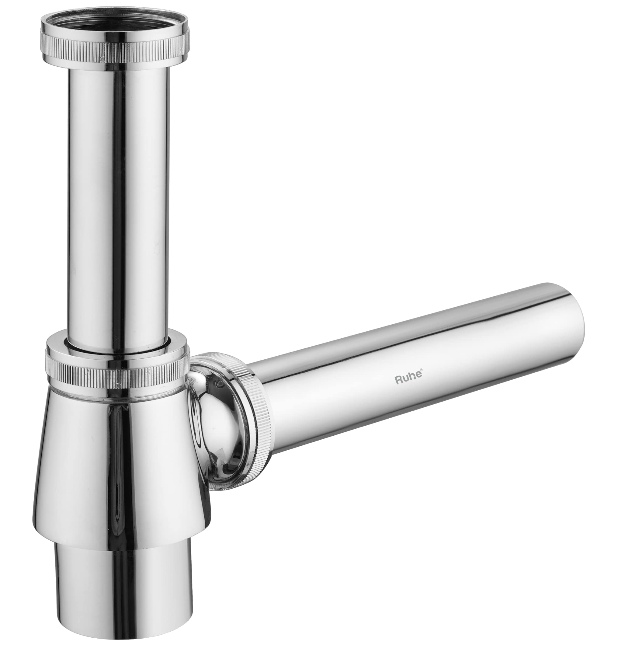 Ruhe® Eco Bottle Trap | Full Brass Bottle Trap with Wall Flange and 15 Inches Pipe | Chrome Finish | Round