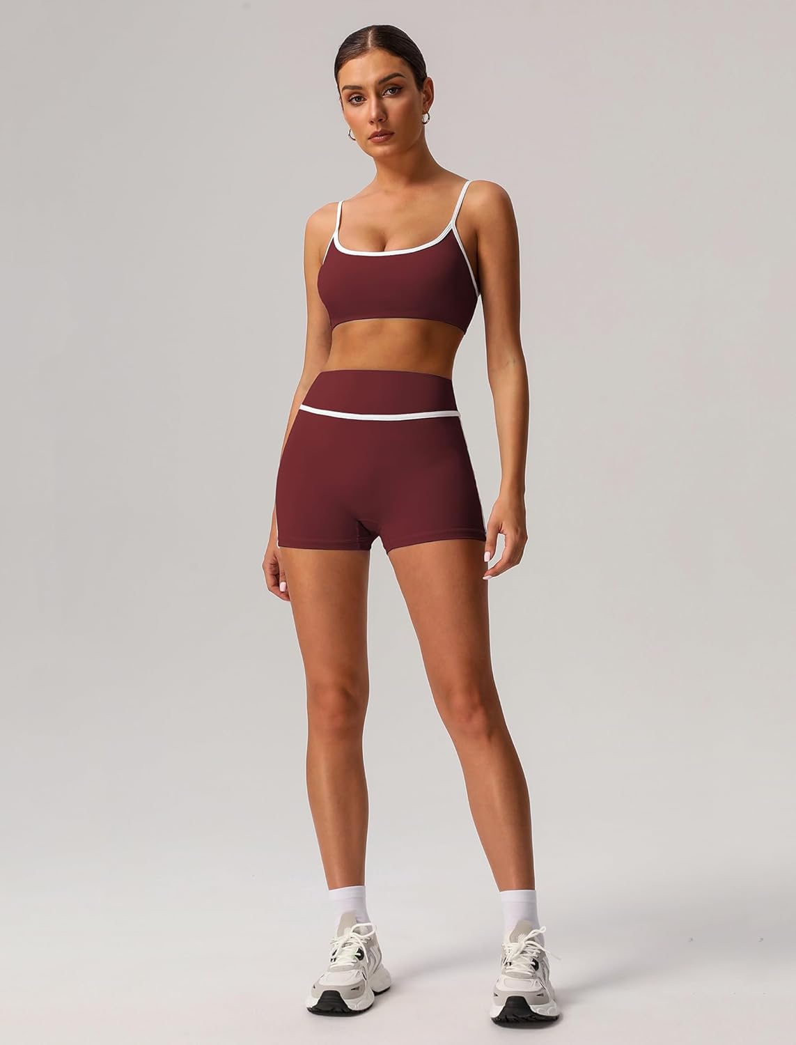 Colorblock Workout Sets for Women 2 Piece Gym Yoga Pilates Outfits Strappy Sports Bra High Waist Shorts Active Athletic Sets
