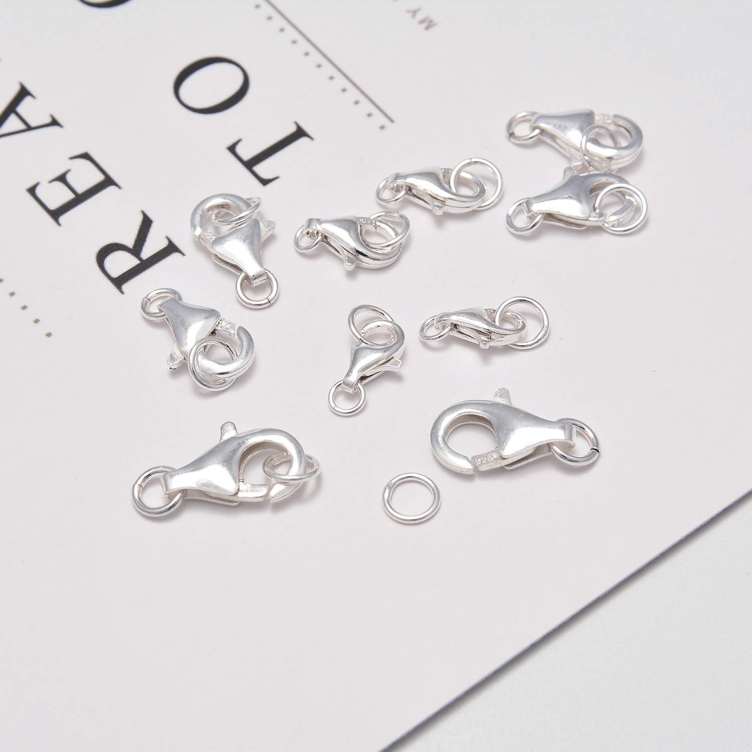 10 zestawów drobnych zapięć homara ze srebra wysokiej próby 925 z zamkniętymi pierścieniami skokowymi 8 mm/2,9 mm/2,10 mm/2,11 mm/2,13 mm/2 różne rozmiary