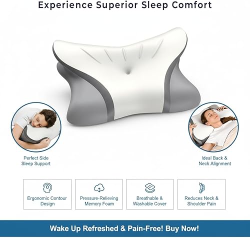 Miniatura 8 de Almohada cervical para el cuello para aliviar el dolor: almohada ergonómica de espuma viscoelástica para dormir, almohada ortopédica de apoyo